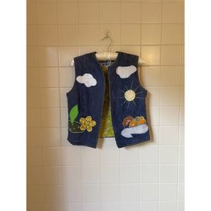 Vintage Dotti Didit Denim Vest with Applique Patchwork Sz 8 1970's